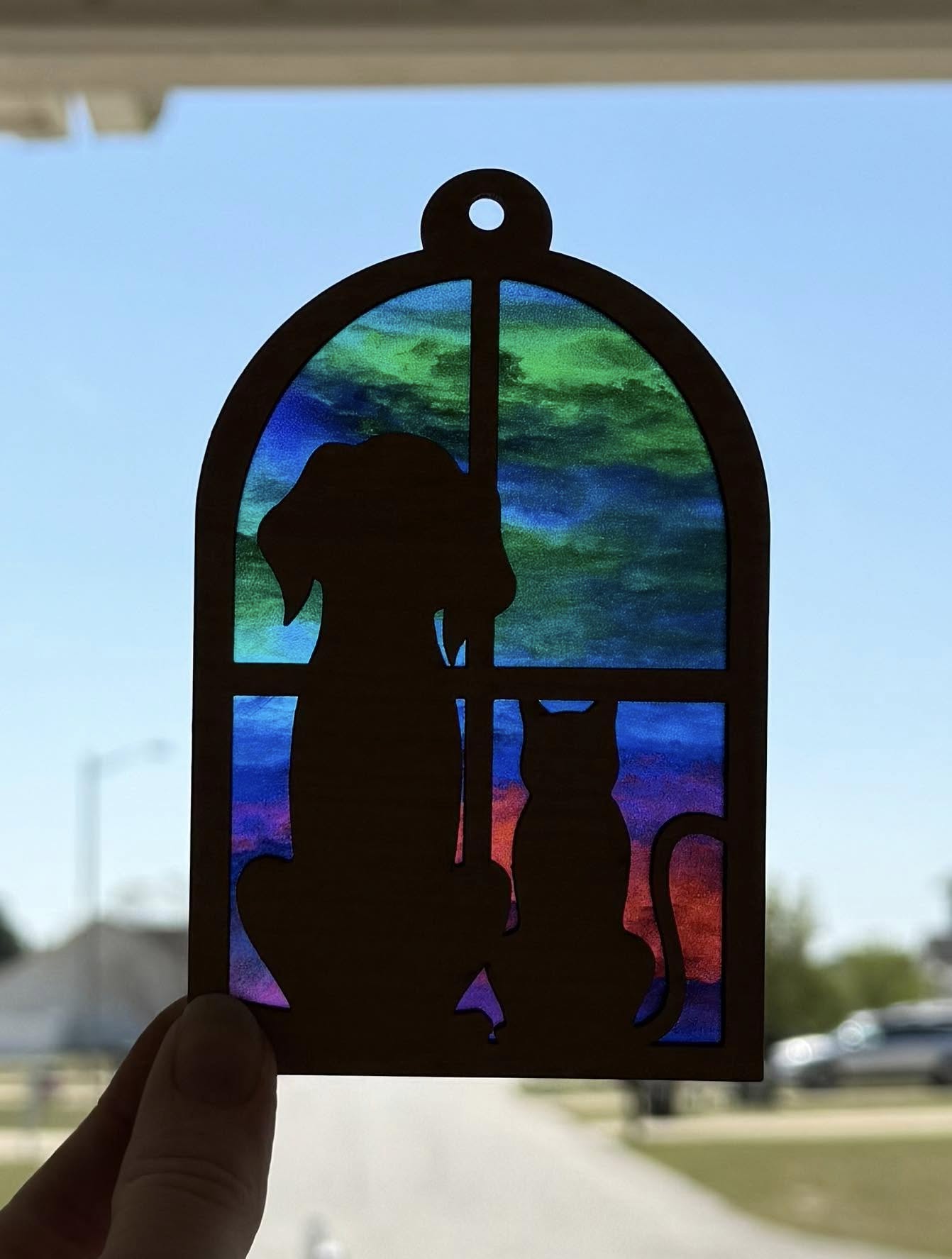 Dog & Cat Window Silhouette Sun Catcher – Customizable & Unique Design