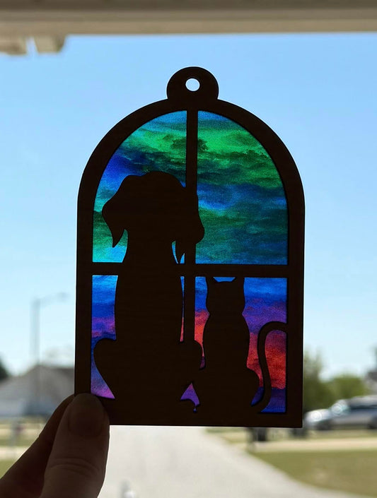Dog & Cat Window Silhouette Car Charm – Pet Lover’s Rearview Mirror Decor