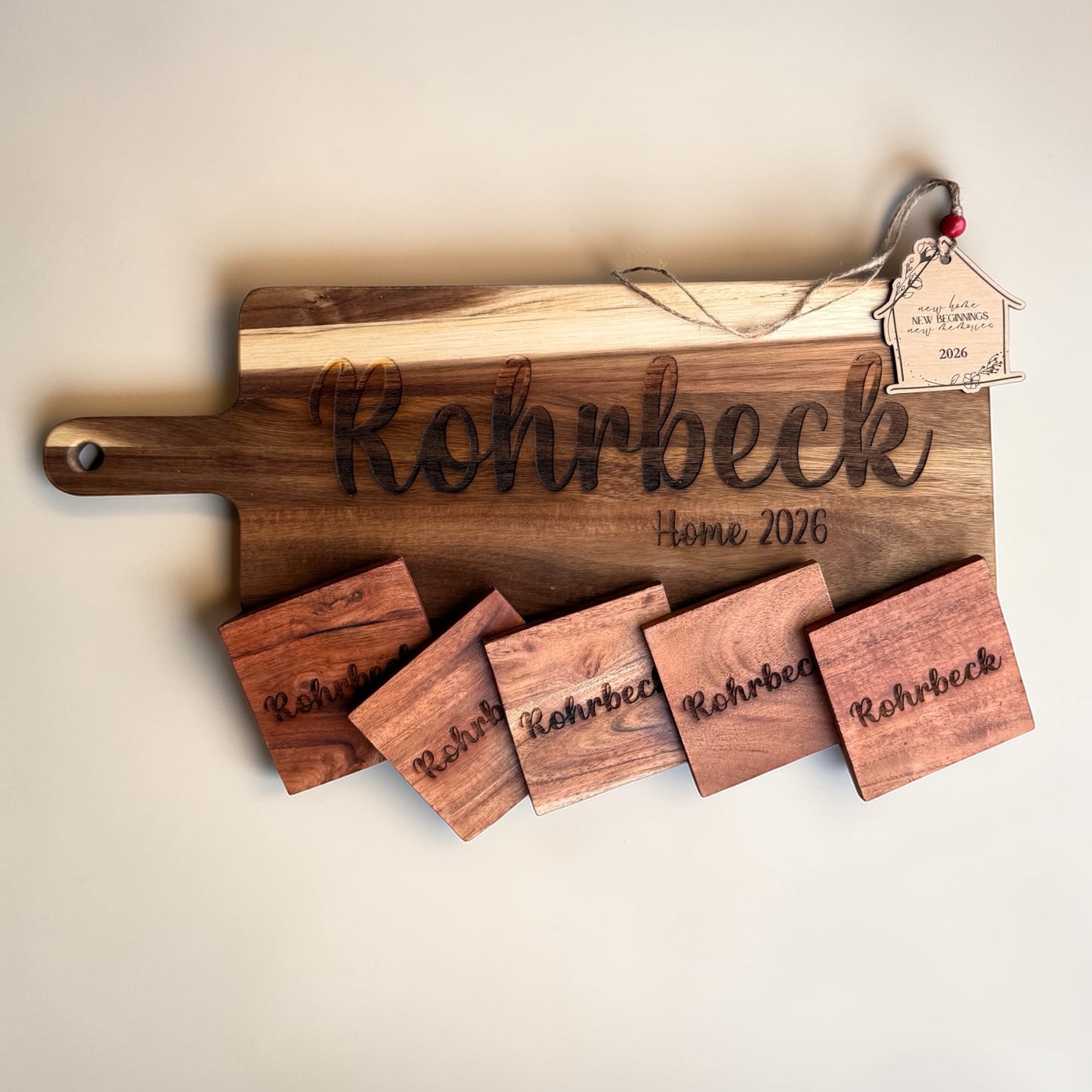 Personalized New Home Cutting Board & Coaster Set | Custom Closing Gift | Housewarming Gift