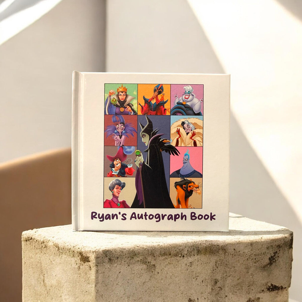 Personalized Disney Villains Autograph Book – Maleficent Centerpiece Design, Custom Name Disney Trip Signature Book