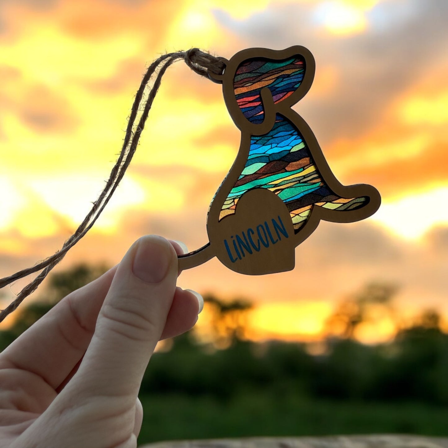 Custom Dog Car Charm – With Heart Name & Story Card