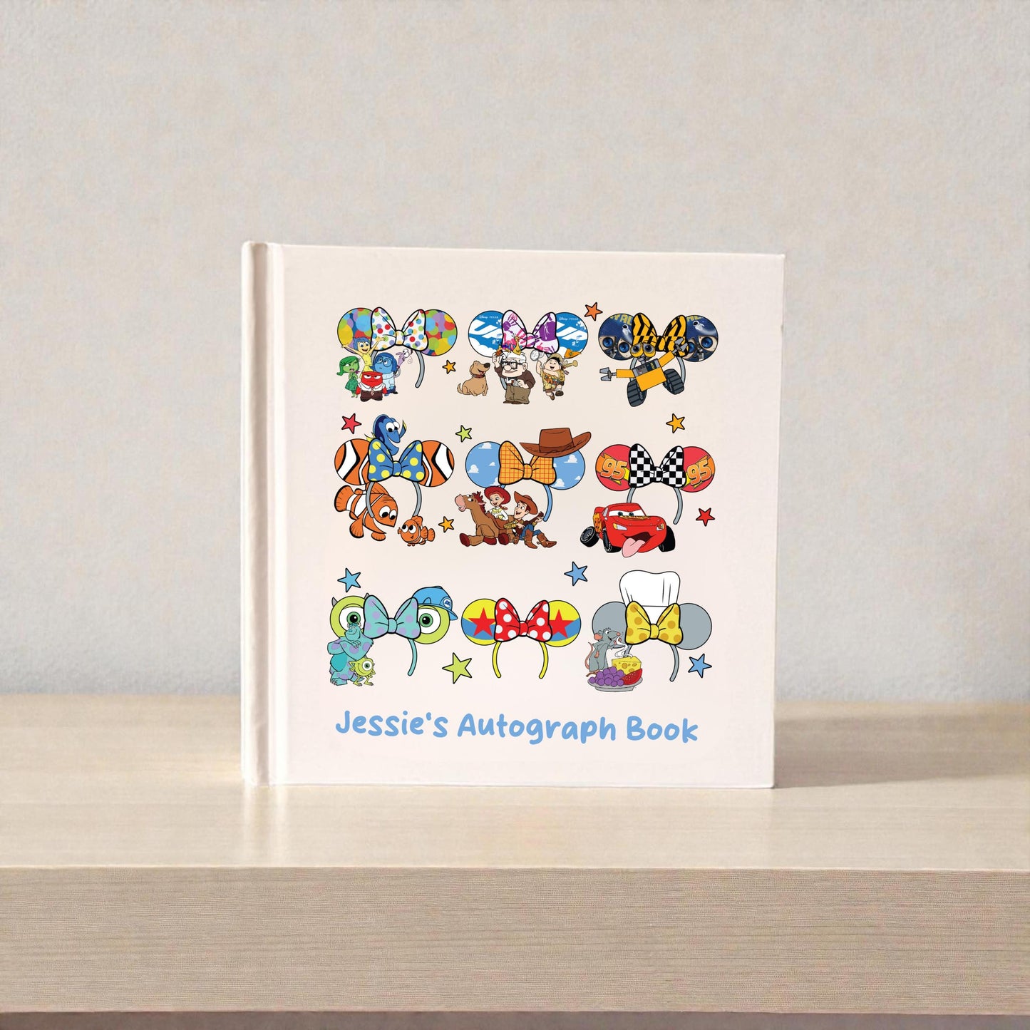Custom Disney Pixar Autograph Book, Mickey Ears Design, Inside Out Up Nemo Toy Story Cars Ratatouille Souvenir