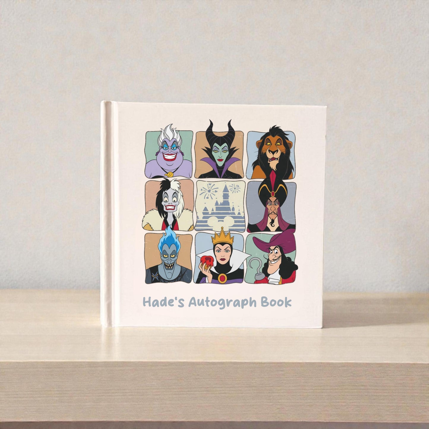 Personalized Disney Villains Autograph Book – Custom Name Villains Grid Design, Disney Trip Signature Book for Kids