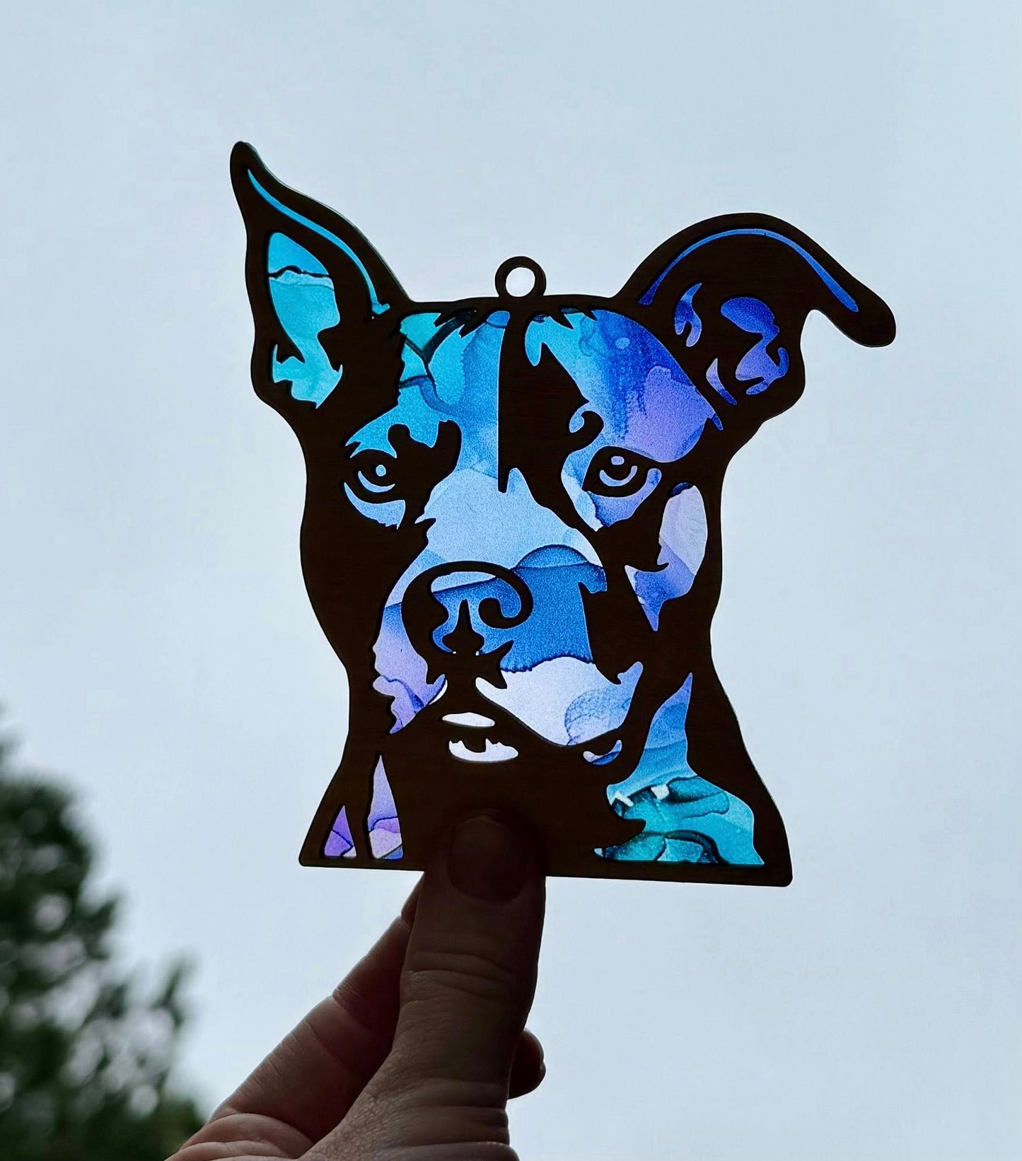 Pit Bull Sun Catcher – Customizable Background | Unique Dog Lover Gift