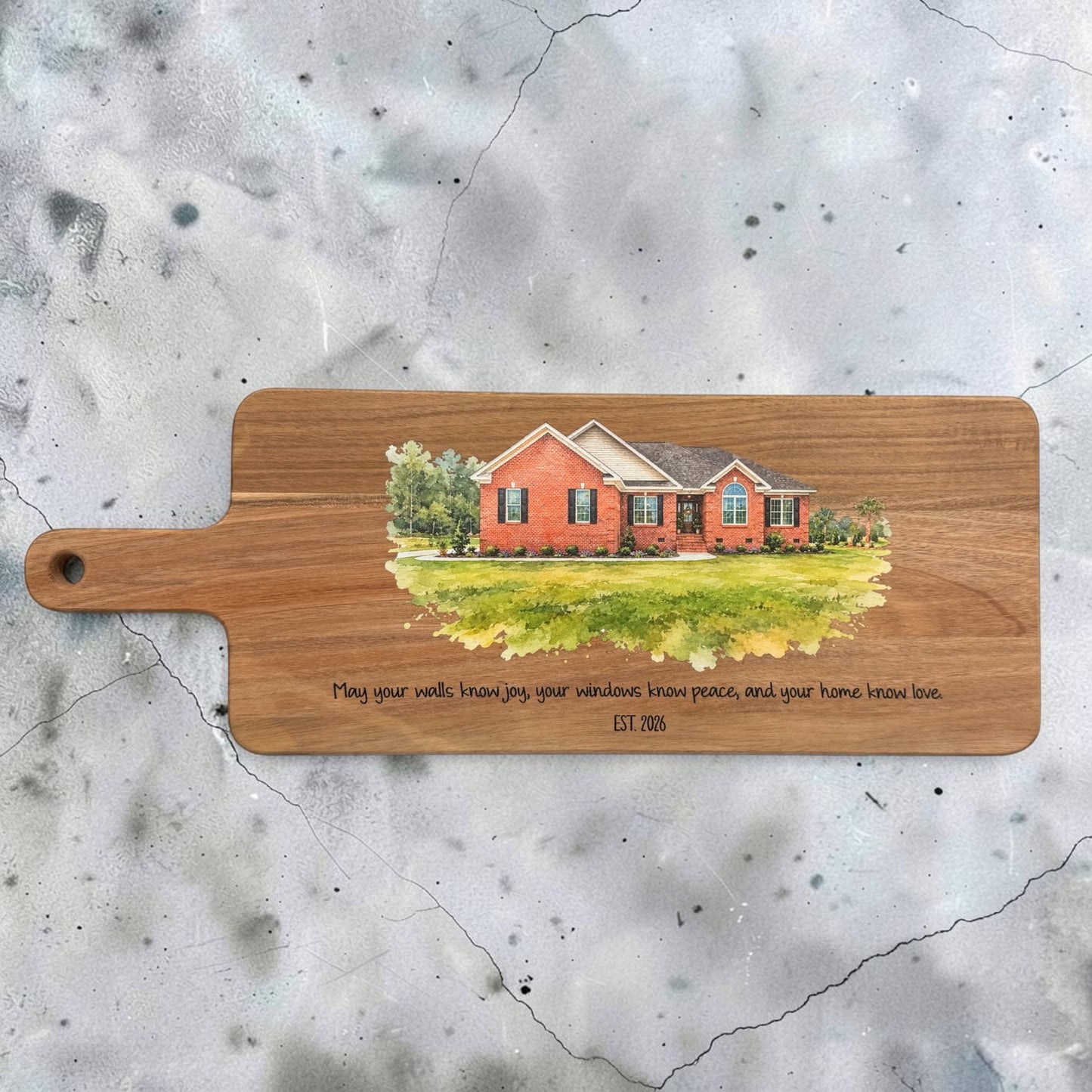 Custom House Portrait Cutting Board | Personalized Watercolor Home Keepsake | Realtor Closing Gift