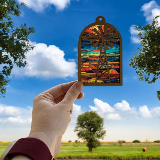Custom Windmill Car Charm – Rustic Rearview Mirror Decor