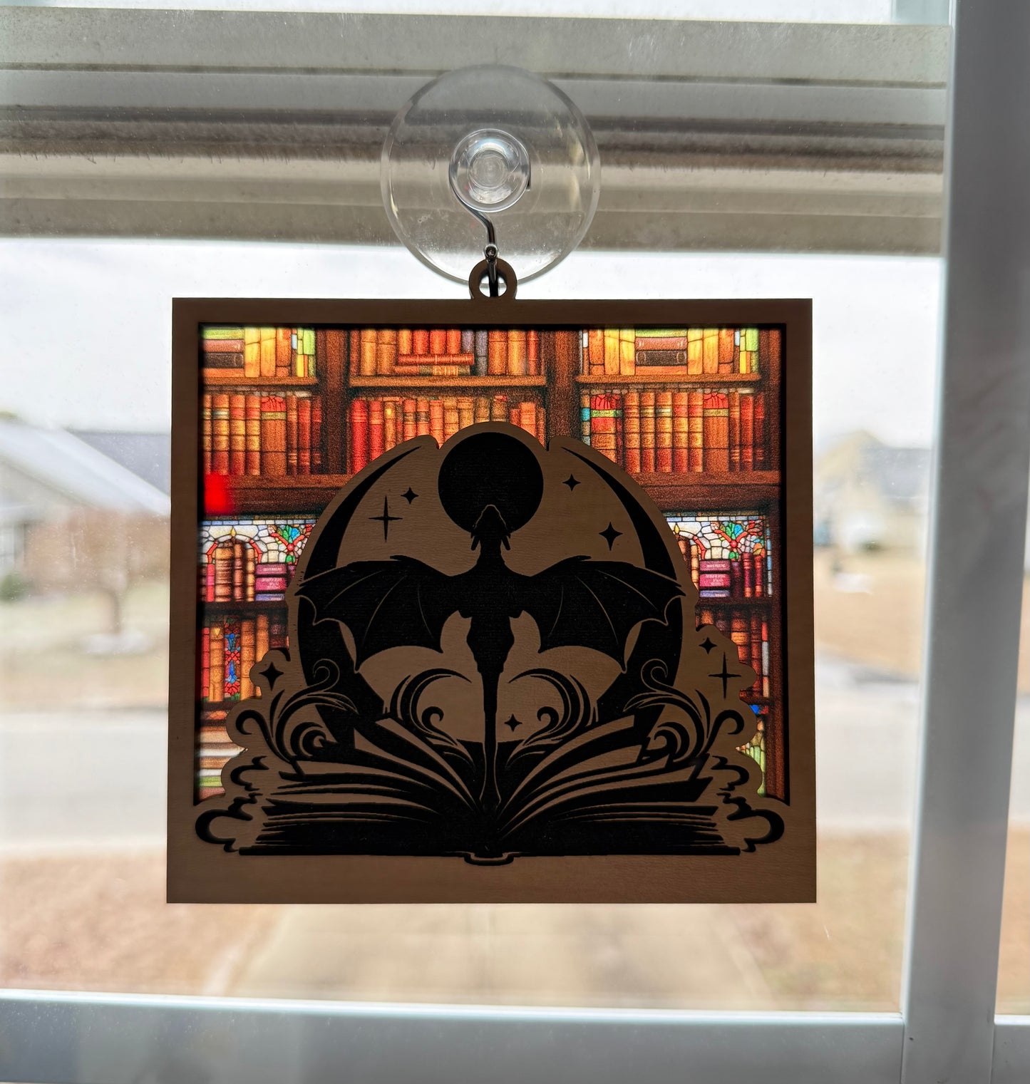 Dragon & Moon Stained Glass Suncatcher – A Magical Adventure