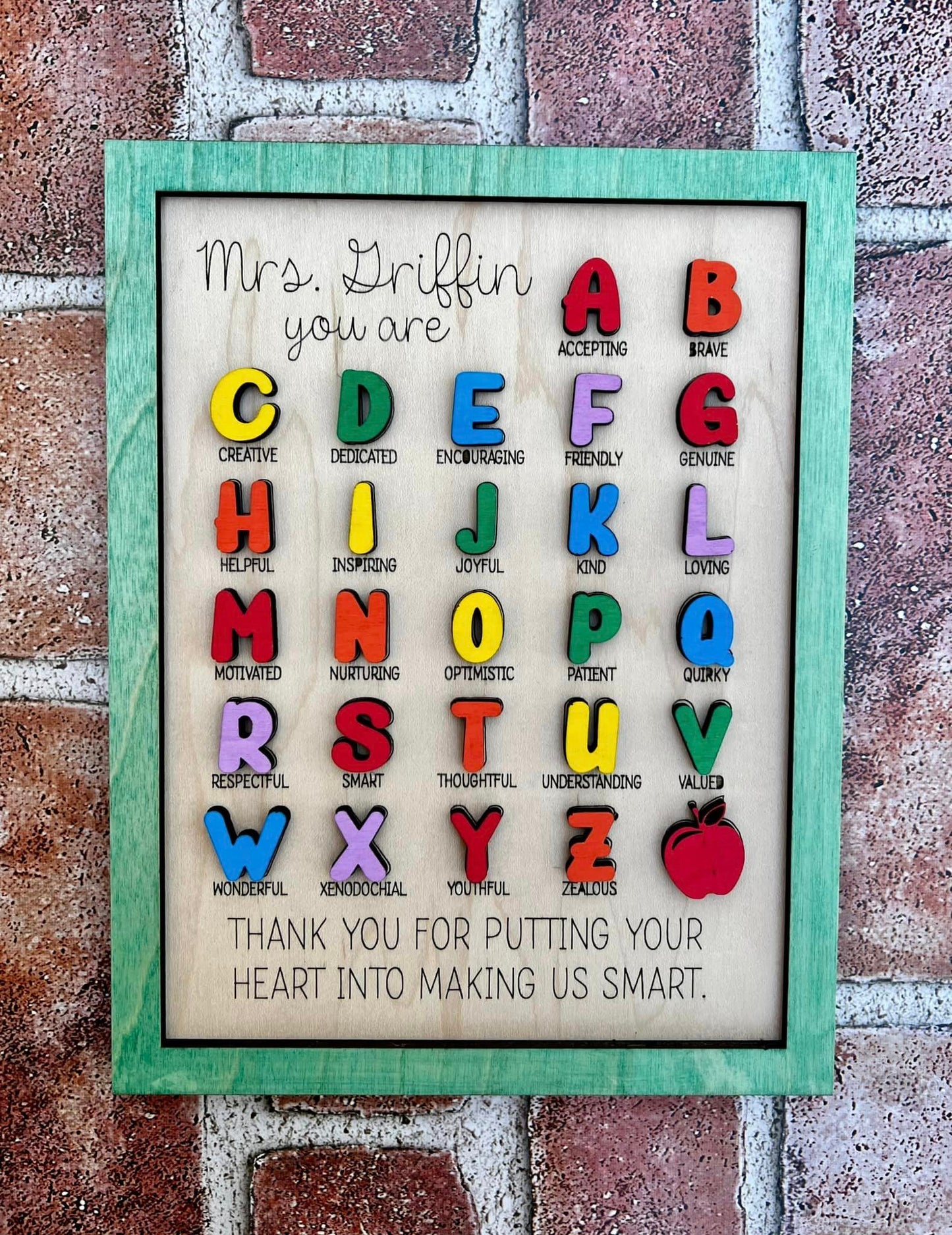 Custom Teacher Appreciation Sign - Celebrating the ABCs of Teaching Excellence!