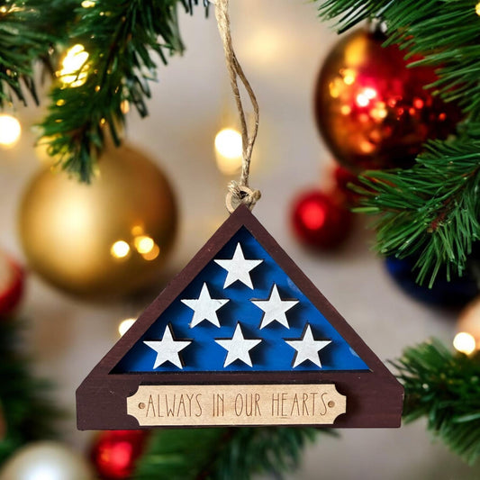 Folded Flag Ornament – "Always in Our Hearts" or "Never Forgotten"