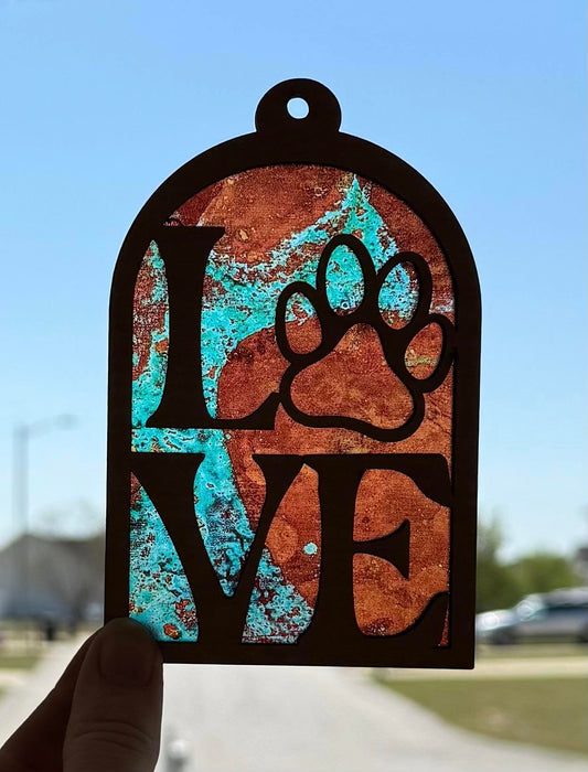 LOVE Paw Print Car Charm – Pet Lover’s Rearview Mirror Decor