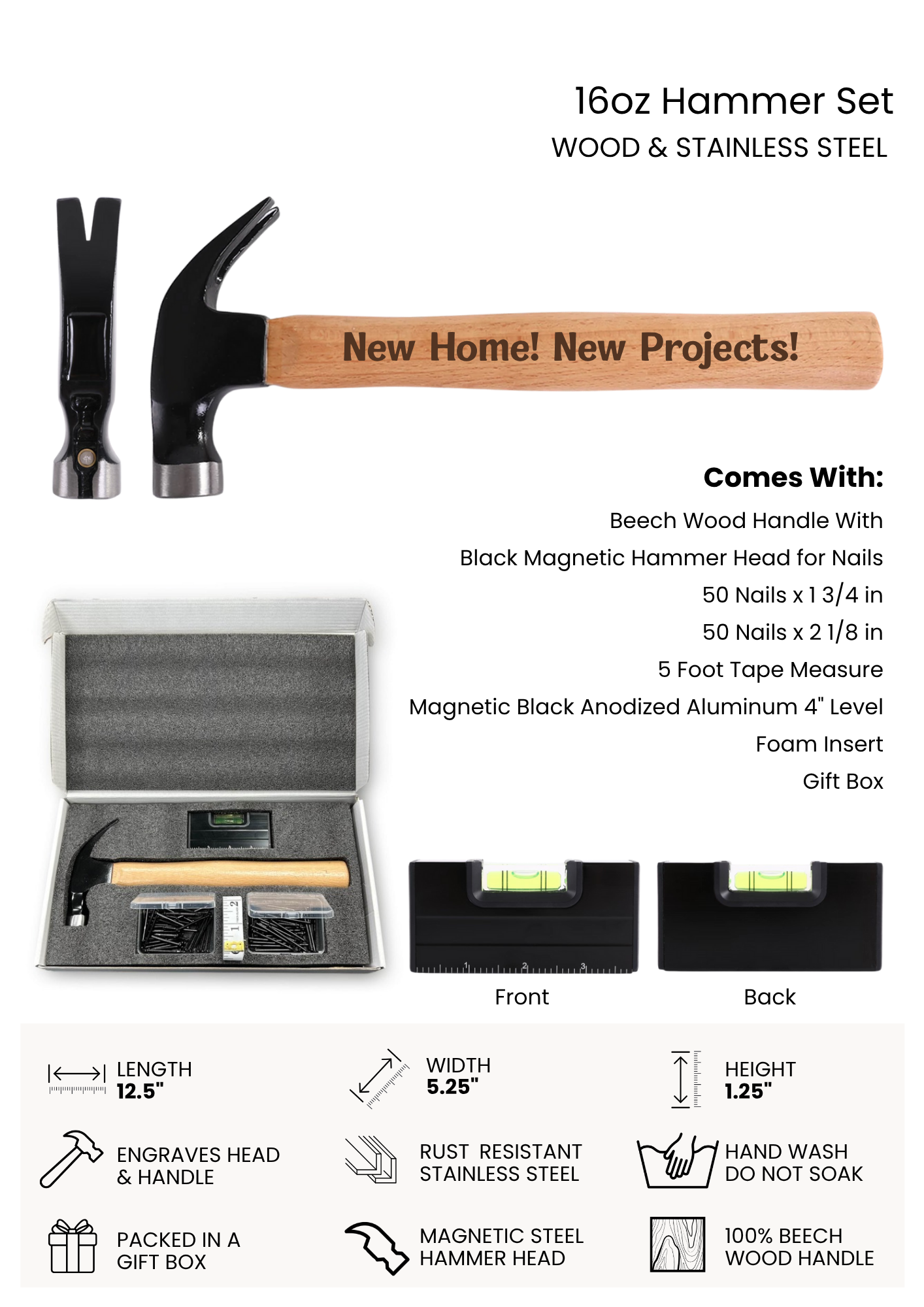 Personalized Hammer Gift Set | Custom Engraved Hammer | New Home & Housewarming Gift