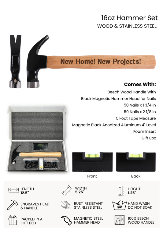 Personalized Hammer Gift Set | Custom Engraved Hammer | New Home & Housewarming Gift