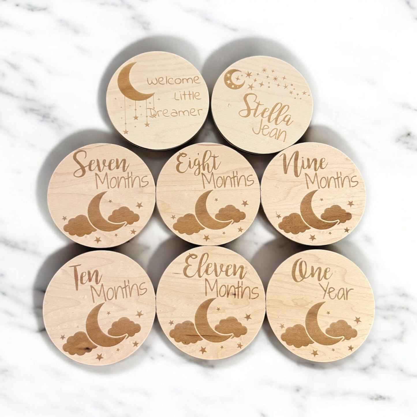 Moon & Stars Baby Milestone Set – Includes Personalized Name Sign