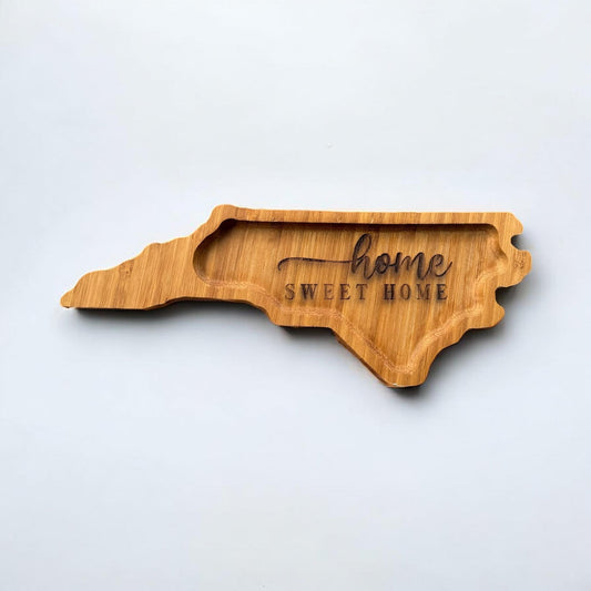 North Carolina Shaped Bamboo Trinket Tray – “Home Sweet Home”