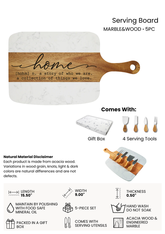 Personalized Marble & Wood Serving Board Set | Custom Charcuterie Board | Housewarming & Closing Gift