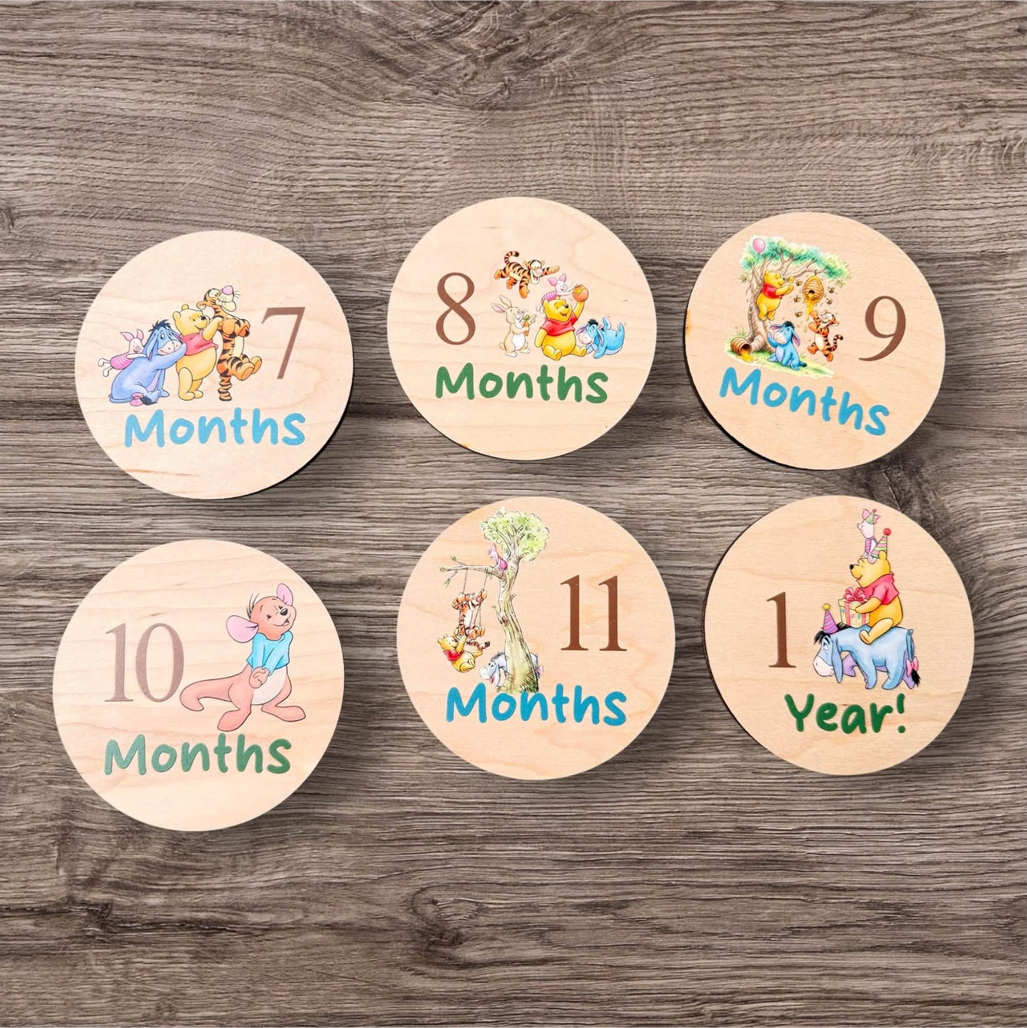 Winnie the Pooh Baby Milestone Discs | Double-Sided Monthly Milestone Set | Baby’s First Year Photo Props