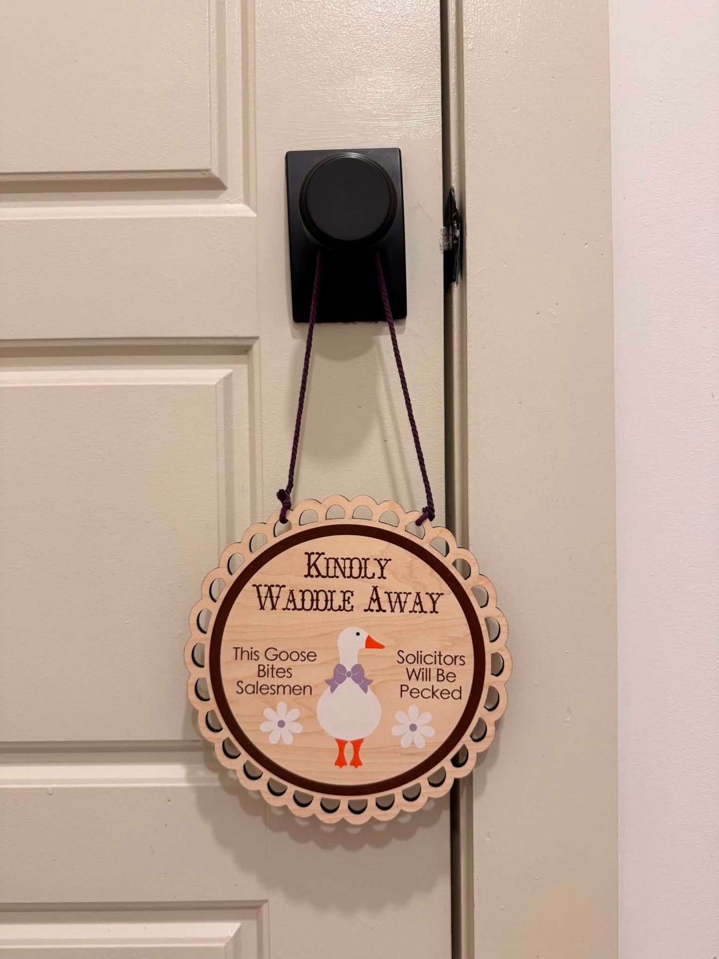 Kindly Waddle Away Goose Door Sign | Funny No Soliciting Sign | Wooden Front Door Hanger