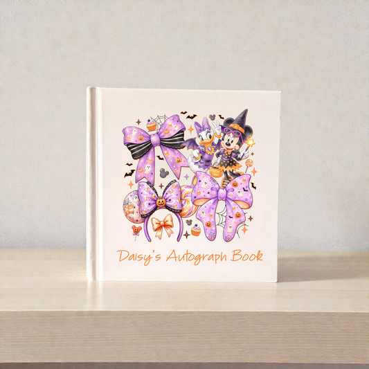 Personalized Minnie & Daisy Halloween Autograph Book | Purple Spooky Vacation Keepsake