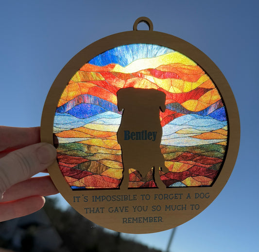 Custom Pet Memorial Sun Catcher - Personalized Silhouette, Name & Quote