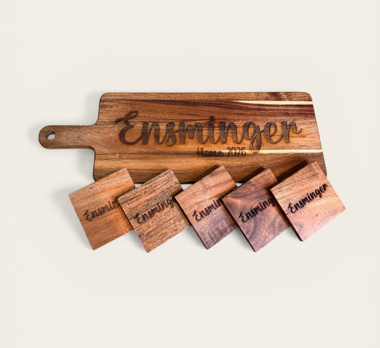 Personalized New Home Cutting Board & Coaster Set | Custom Closing Gift | Housewarming Gift