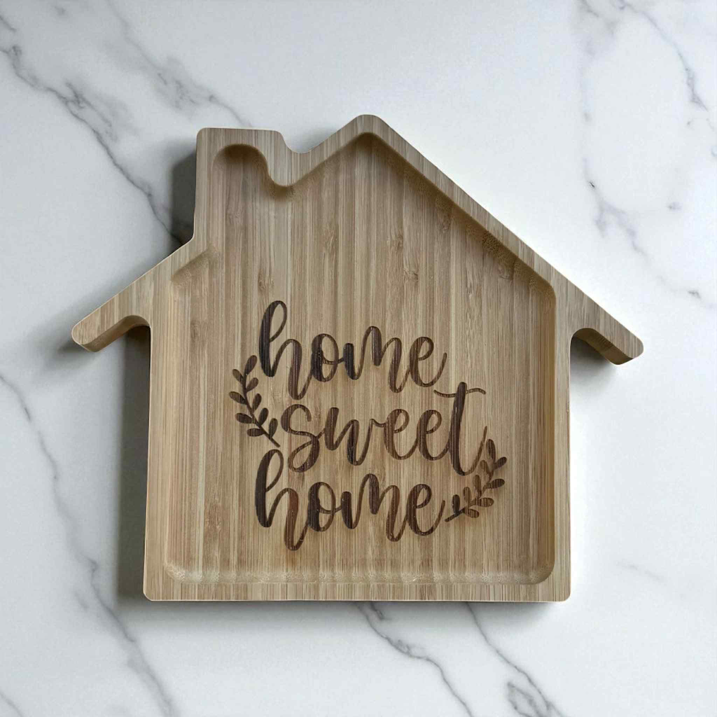 House Shaped Bamboo Trinket Tray – “Home Sweet Home”