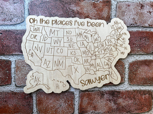 Oh the Places I've Been- Personalized Color-In Travel Map