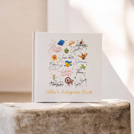 Personalized Princess Signature Autograph Book – Princess Autographs & Icons Design, Custom Name Disney Trip Keepsake for Kids
