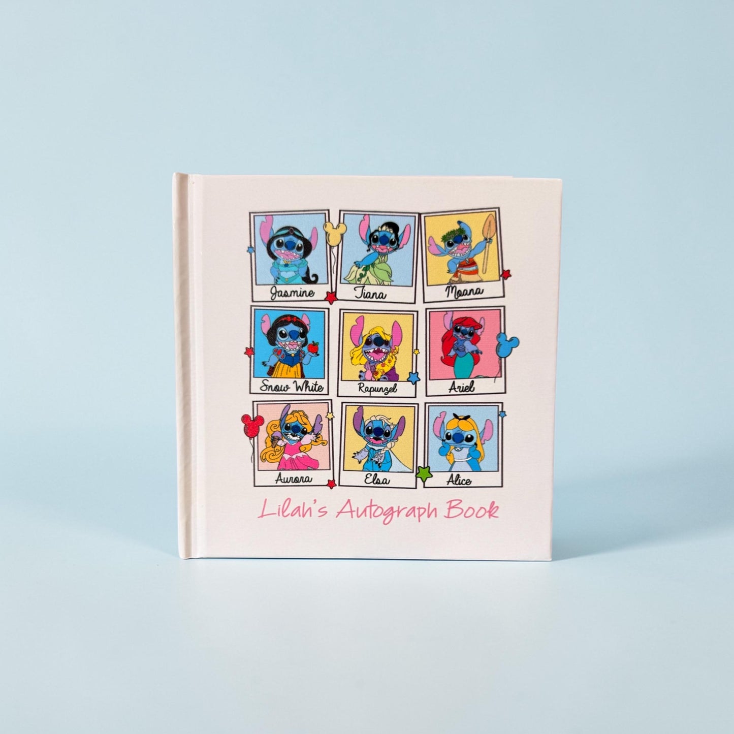 Personalized Stitch Princess Autograph Book – Polaroid Stitch Princess Cover, Custom Name Disney Trip Signature Book for Kids
