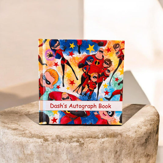 Personalized Incredibles Autograph Book – Custom Name Disney Trip Signature Book, Superhero Family Keepsake for Kids