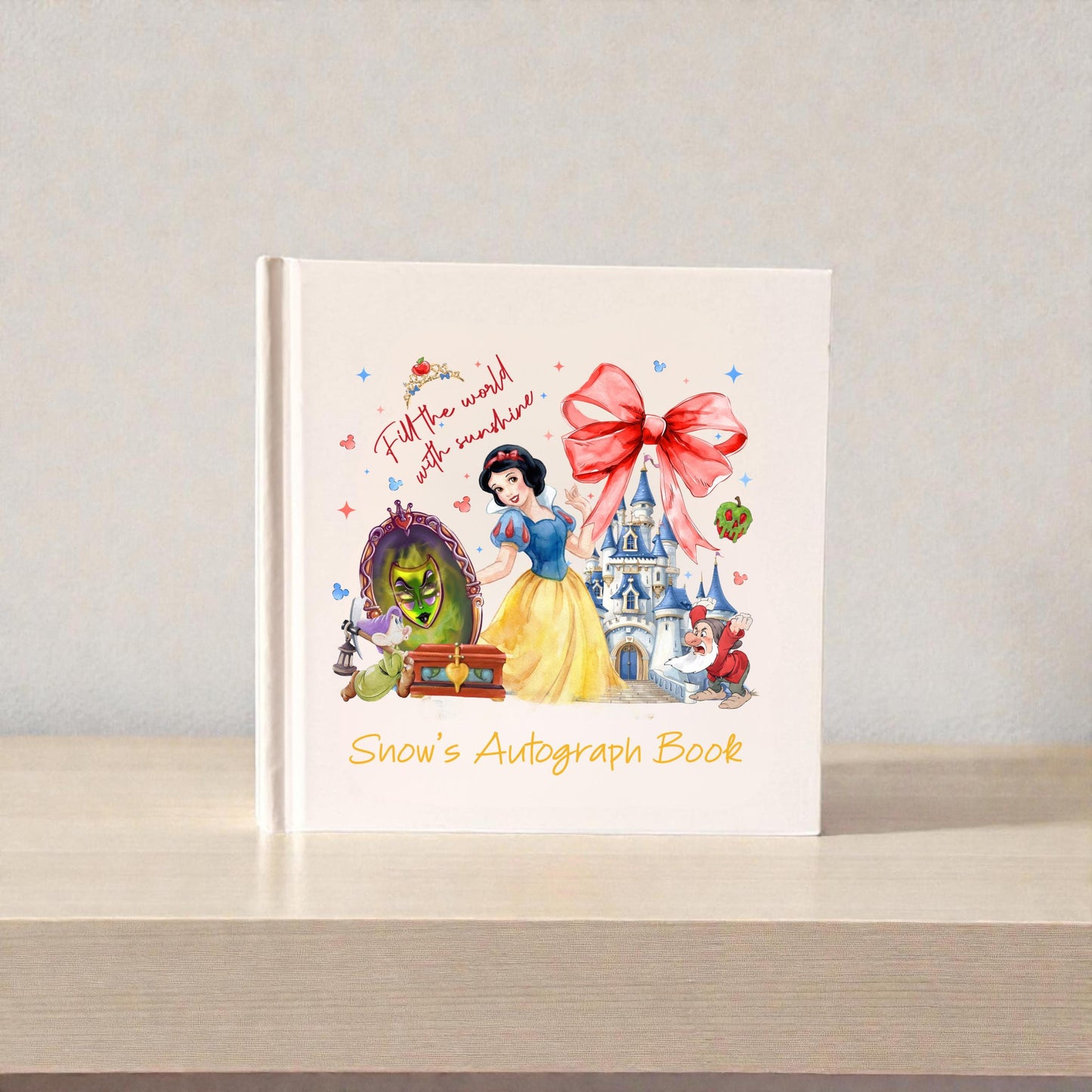 Personalized Snow White Autograph Book – “Fill the World with Sunshine” Design, Custom Name Disney Trip Signature Book