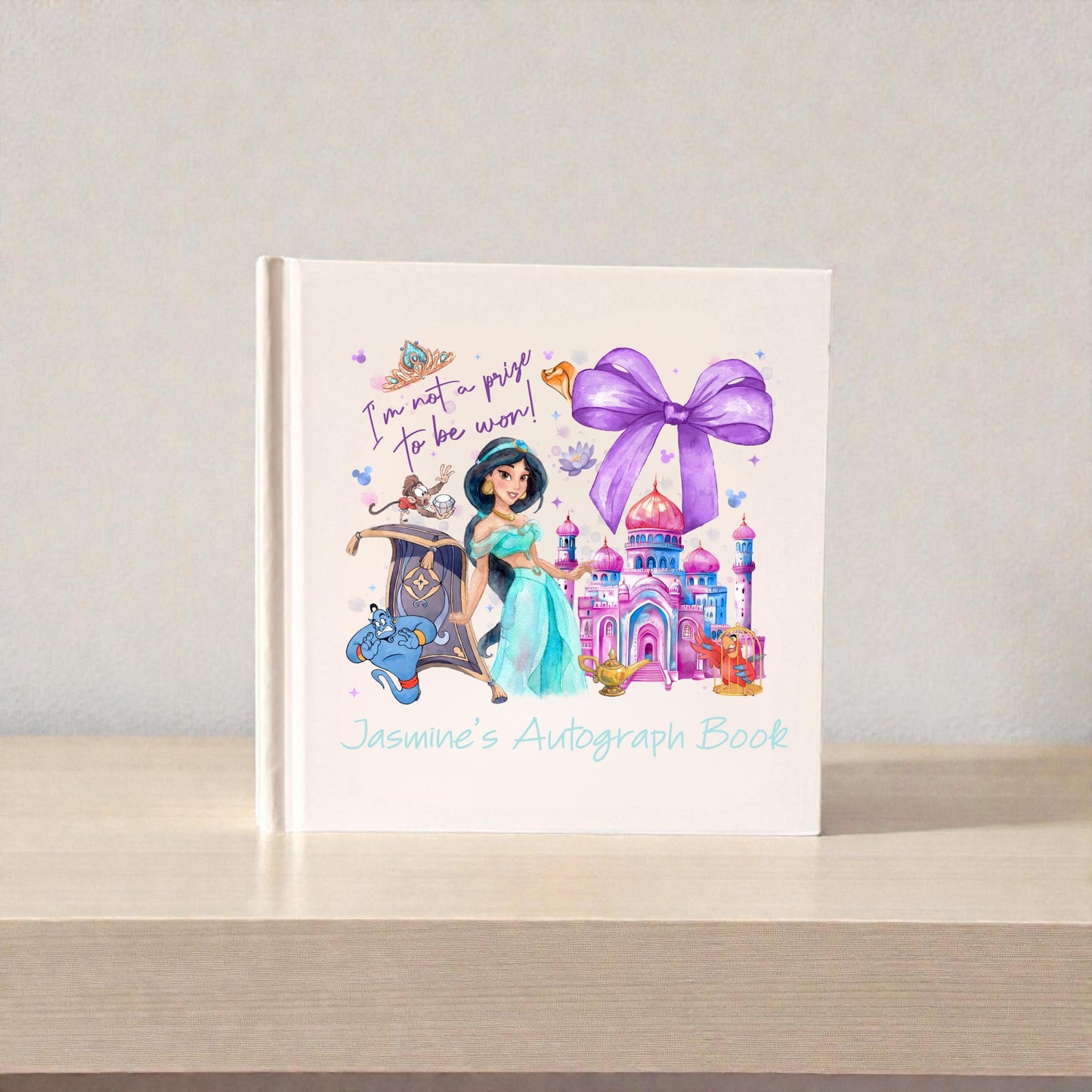 Personalized Jasmine Autograph Book – “I’m Not a Prize to Be Won” Design, Custom Name Disney Trip Signature Book for Kids