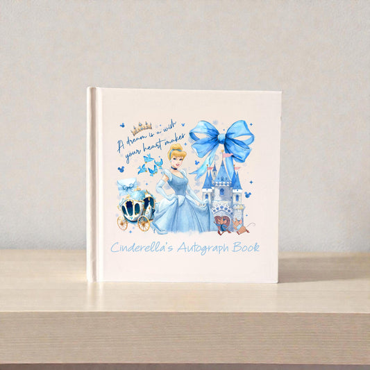 Personalized Cinderella Autograph Book – “A Dream Is a Wish Your Heart Makes” Design, Custom Name Disney Trip Signature Book