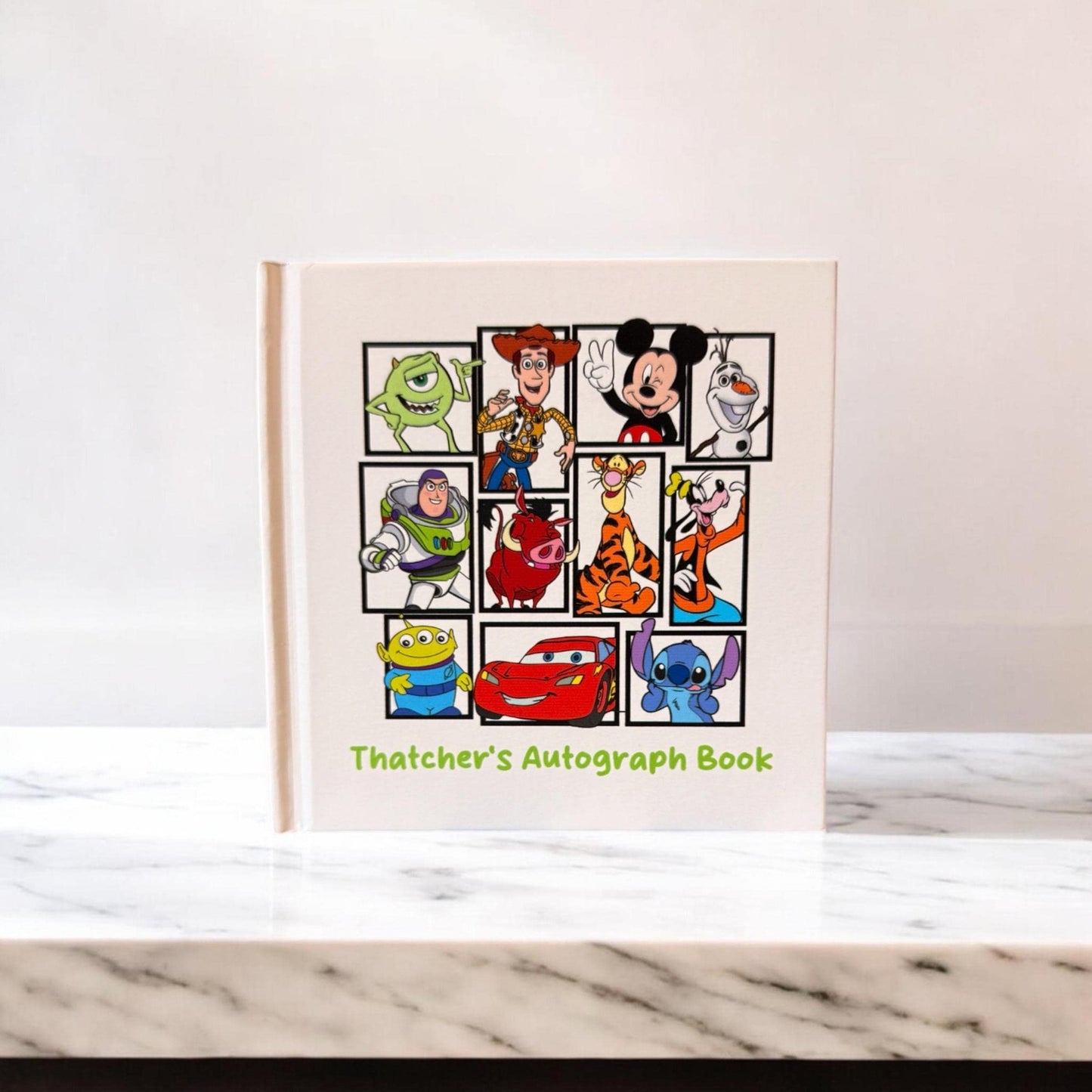 Disney Pixar Autograph Book, Custom Name Keepsake, Mickey Pixar Characters Book, Toy Story Cars Monsters Inc Stitch Kids Souvenir