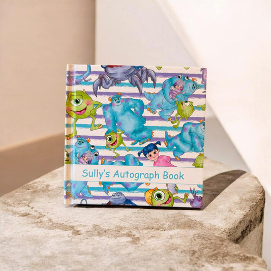 Personalized Monsters Inc Autograph Book – Boo, Sully & Mike Design, Custom Name Disney Trip Signature Book for Kids