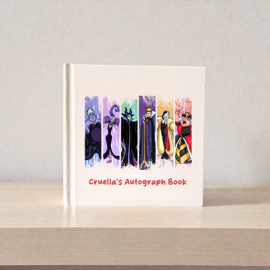 Personalized Disney Villains Autograph Book – Watercolor Stripe Villains Design, Custom Name Disney Trip Signature Book