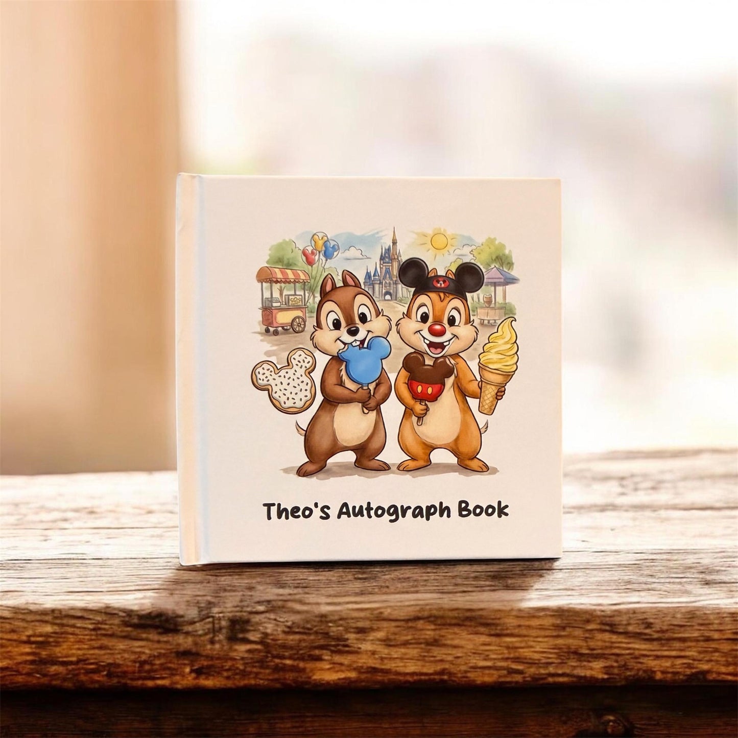 Personalized Chip & Dale Autograph Book – Disney Snack Theme, Custom Name Disney Trip Signature Book for Kids