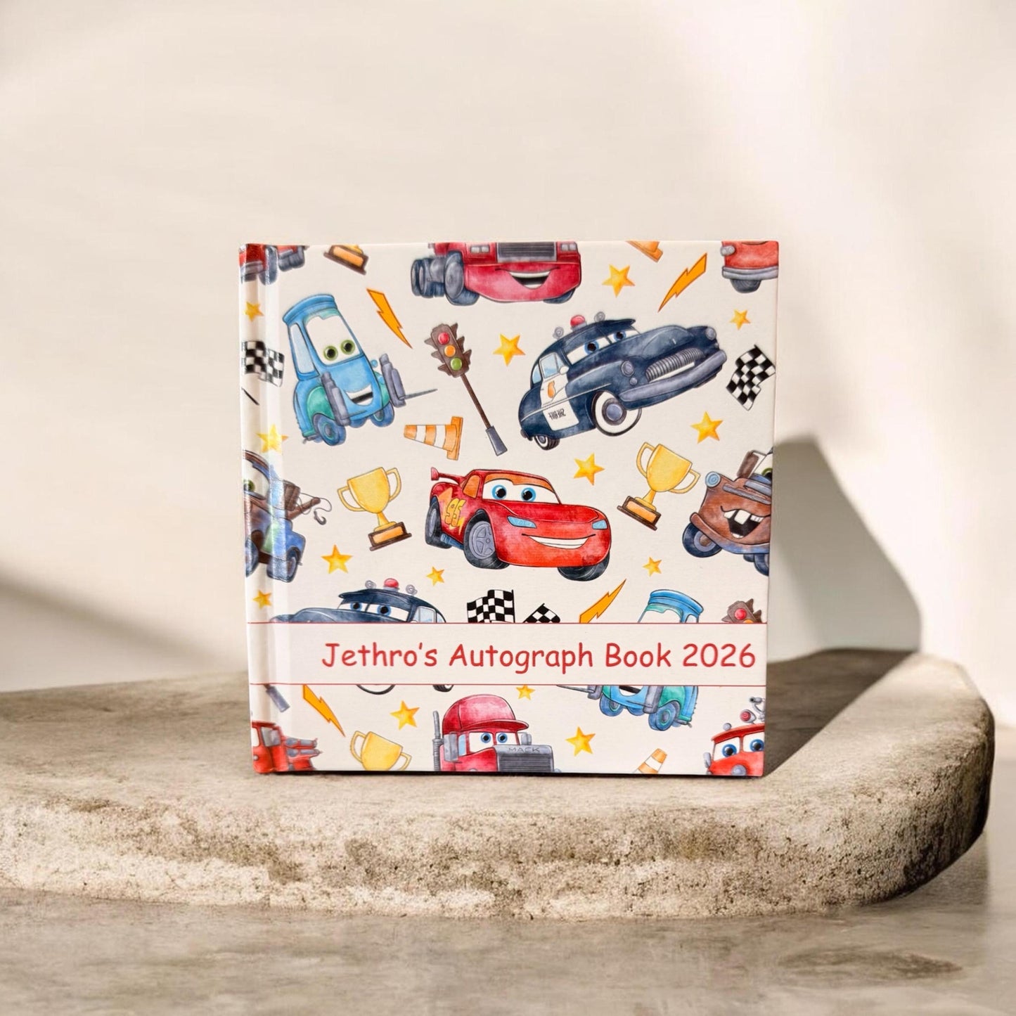 Personalized Cars Autograph Book – Custom Name Lightning McQueen Disney Trip Signature Book for Kids
