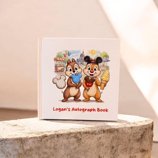 Personalized Chip & Dale Autograph Book – Disney Snack Theme, Custom Name Disney Trip Signature Book for Kids