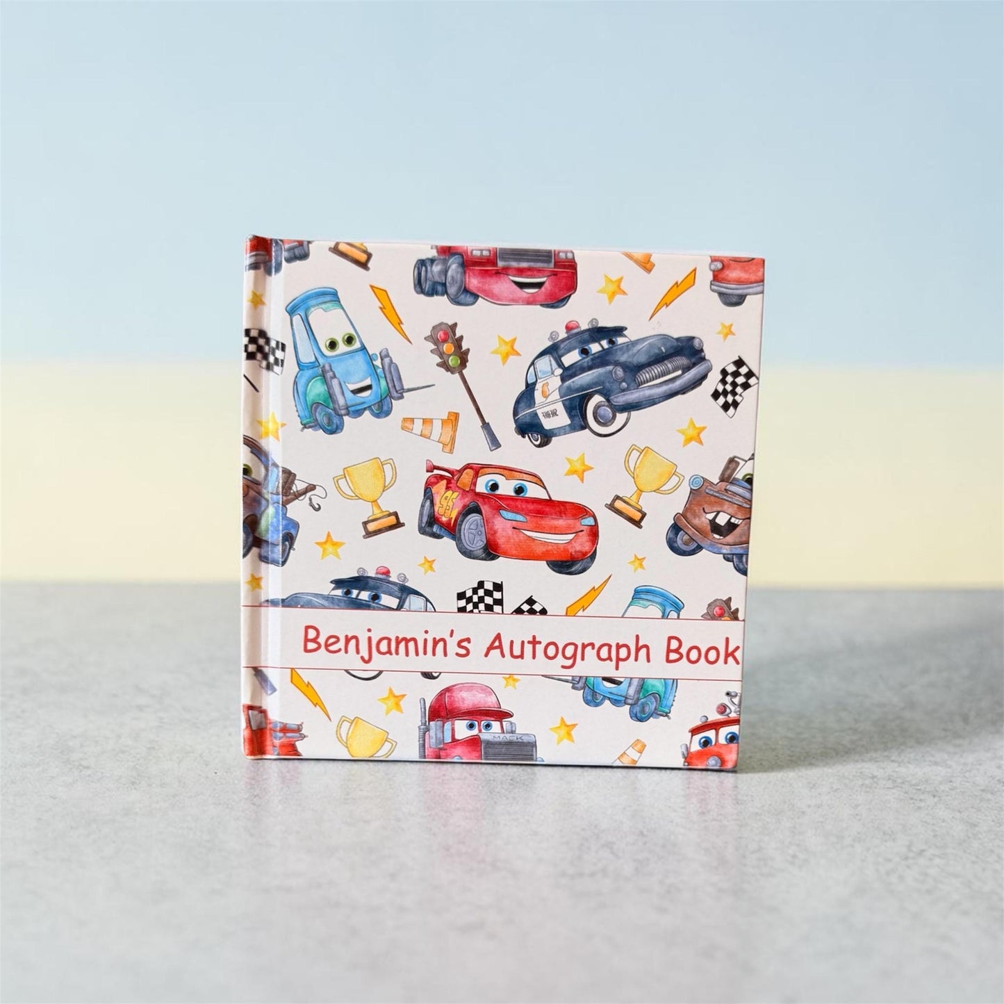 Personalized Cars Autograph Book – Custom Name Lightning McQueen Disney Trip Signature Book for Kids