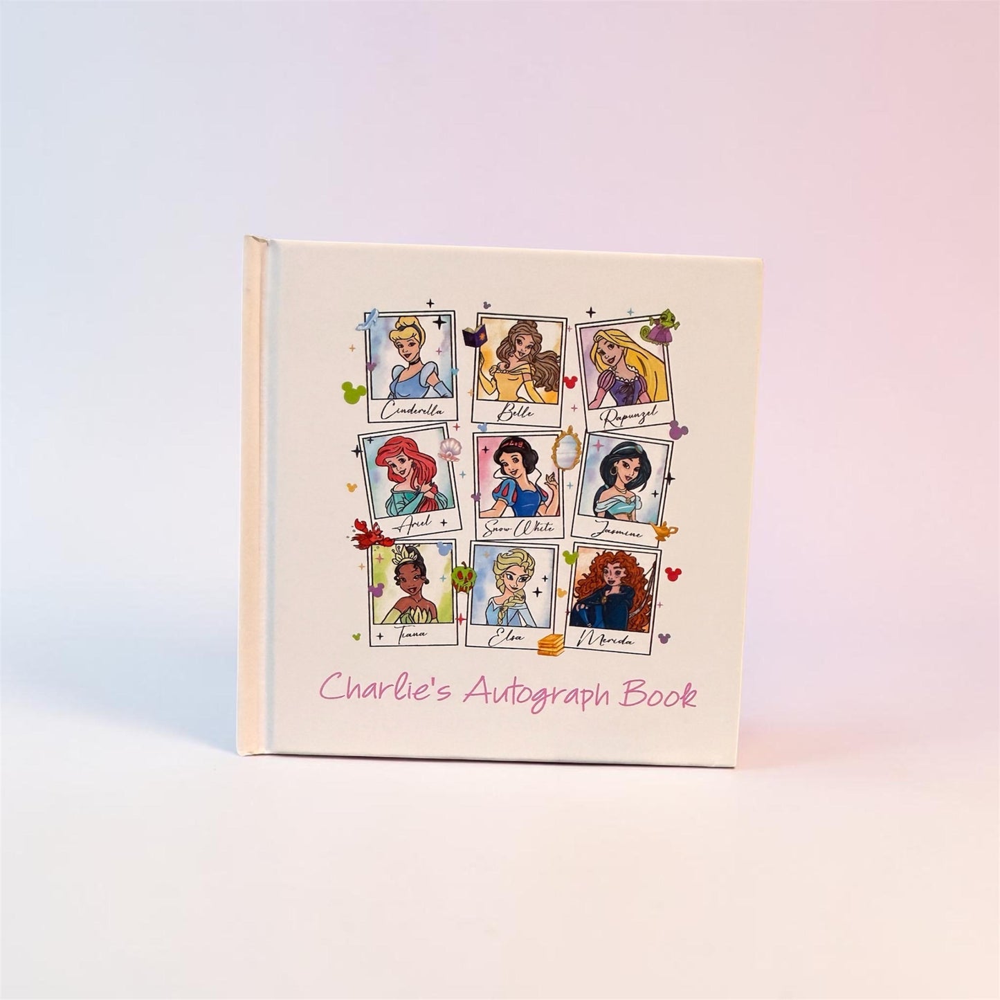 Personalized Disney Princess Autograph Book – Polaroid Princess Design, Custom Name Disney Trip Signature Book for Kids