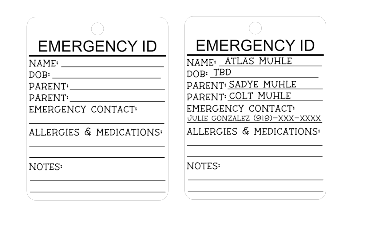 Emergency ID Tag for Car Seat