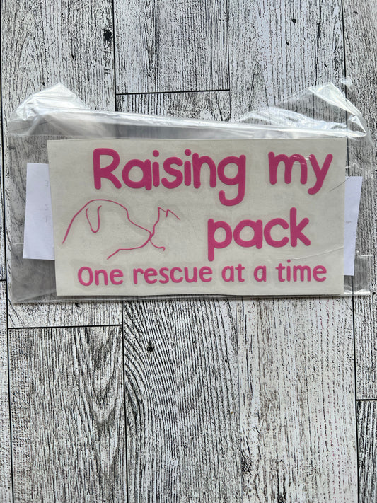 Pink Raising my Pack One Rescue at a Time Decal